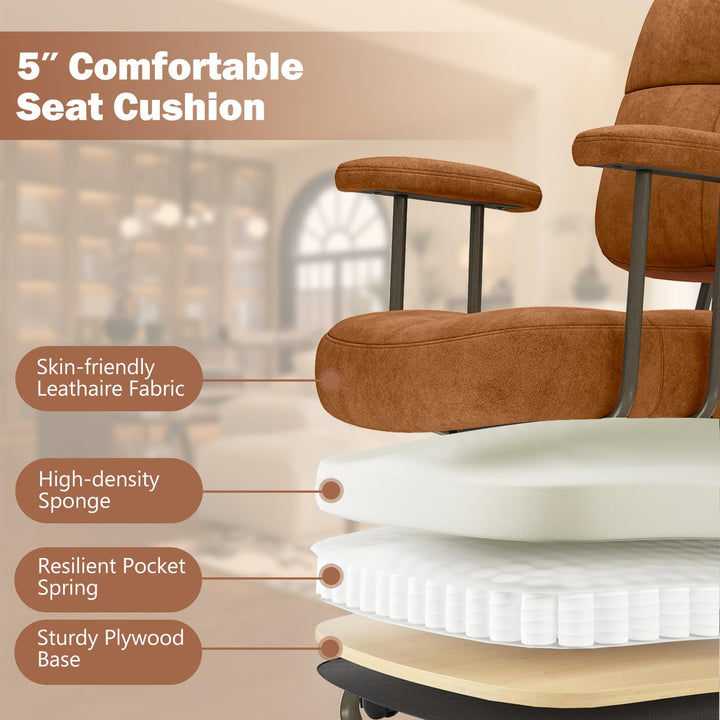 Giantex Mid Century Modren Office Chair, Fuax Leather Desk Chair w/Armrest &amp; Mid Back