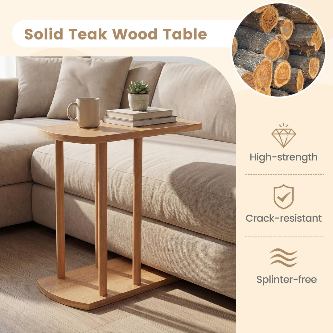 Giantex C-Shaped Teak Wood Side Table Set of 1/2 Narrow 2-Tier Couch Tables