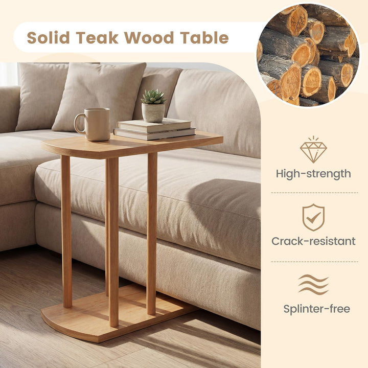 Giantex C-Shaped Teak Wood Side Table Set of 1/2 Narrow 2-Tier Couch Tables