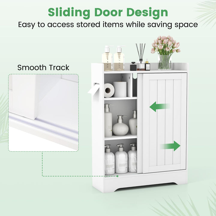 Giantex Bathroom Slim Storage Cabinet w/2 Sliding Doors &amp; Adjustable Shelves