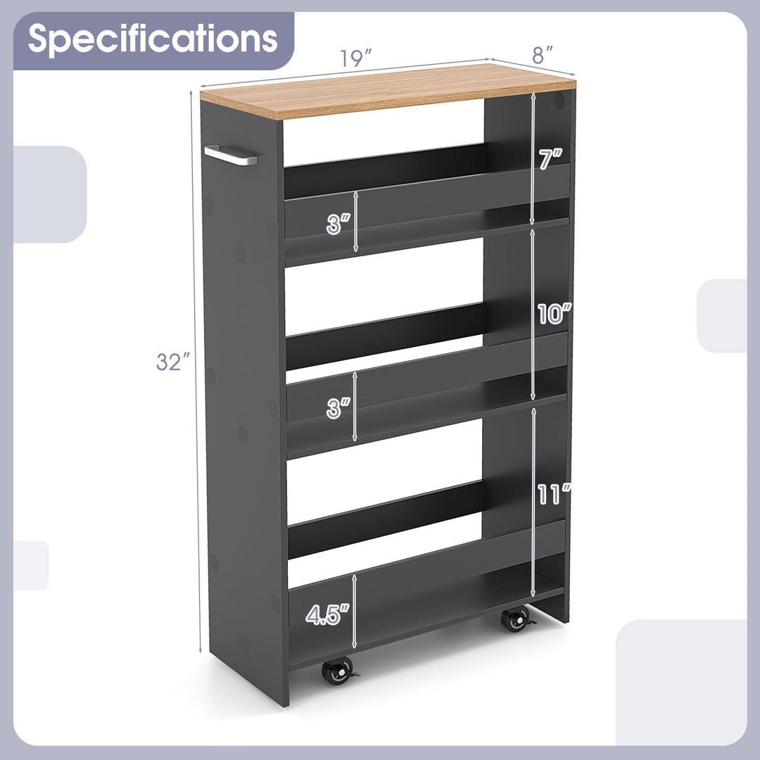 Giantex 4 Tier Rolling Slim Storage Cart, 8” Narrow Slide Out Kitchen Cart w/Handle &amp; Open Shelves