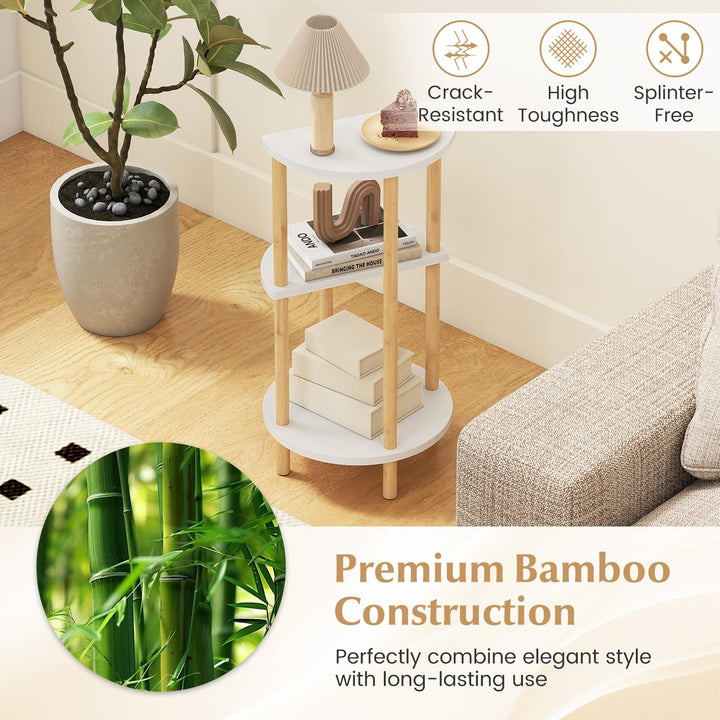 Giantex 3-Tier Bamboo Round Side Table Set of 2