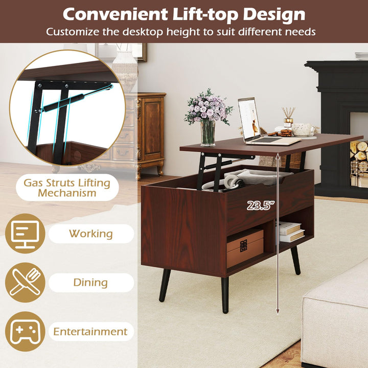 Giantex Lift Top Coffee Table Modern Cocktail Table w/Hidden Compartment &amp; 2 Open Shelves