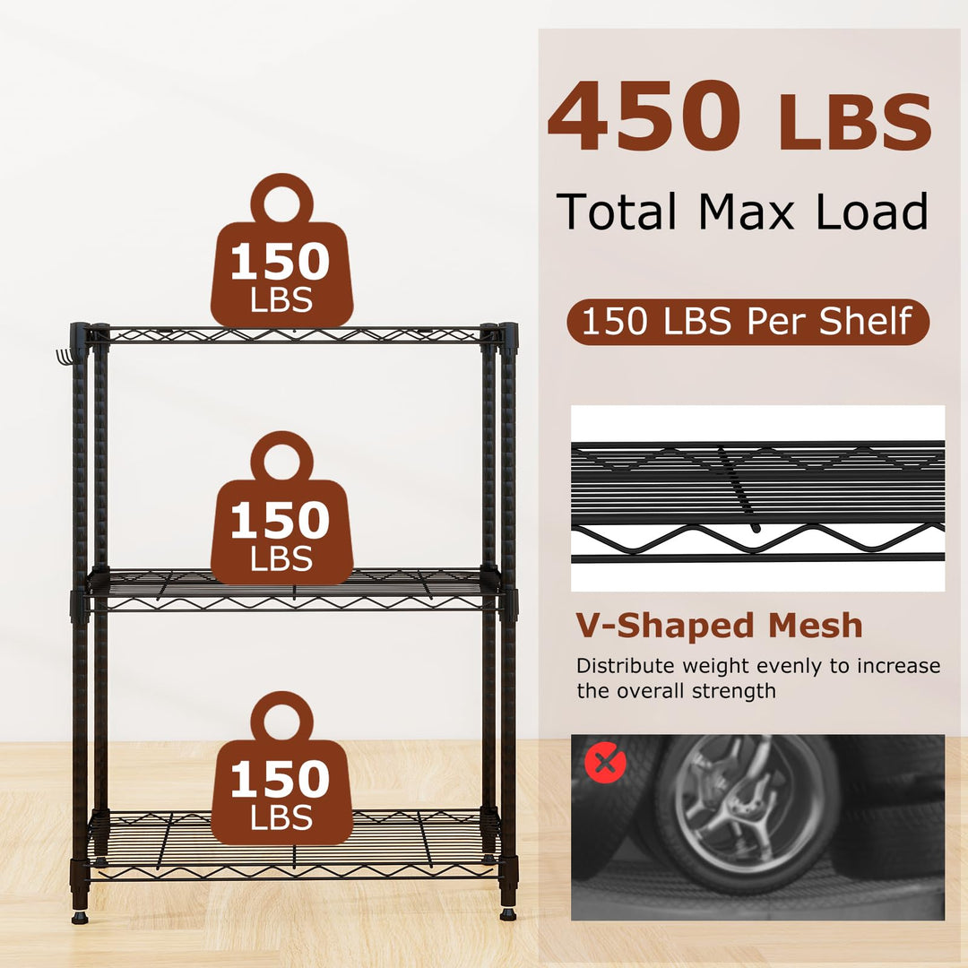 Giantex Storage Shelves Adjustable Wire Shelf Rack w/4 Removable Hooks