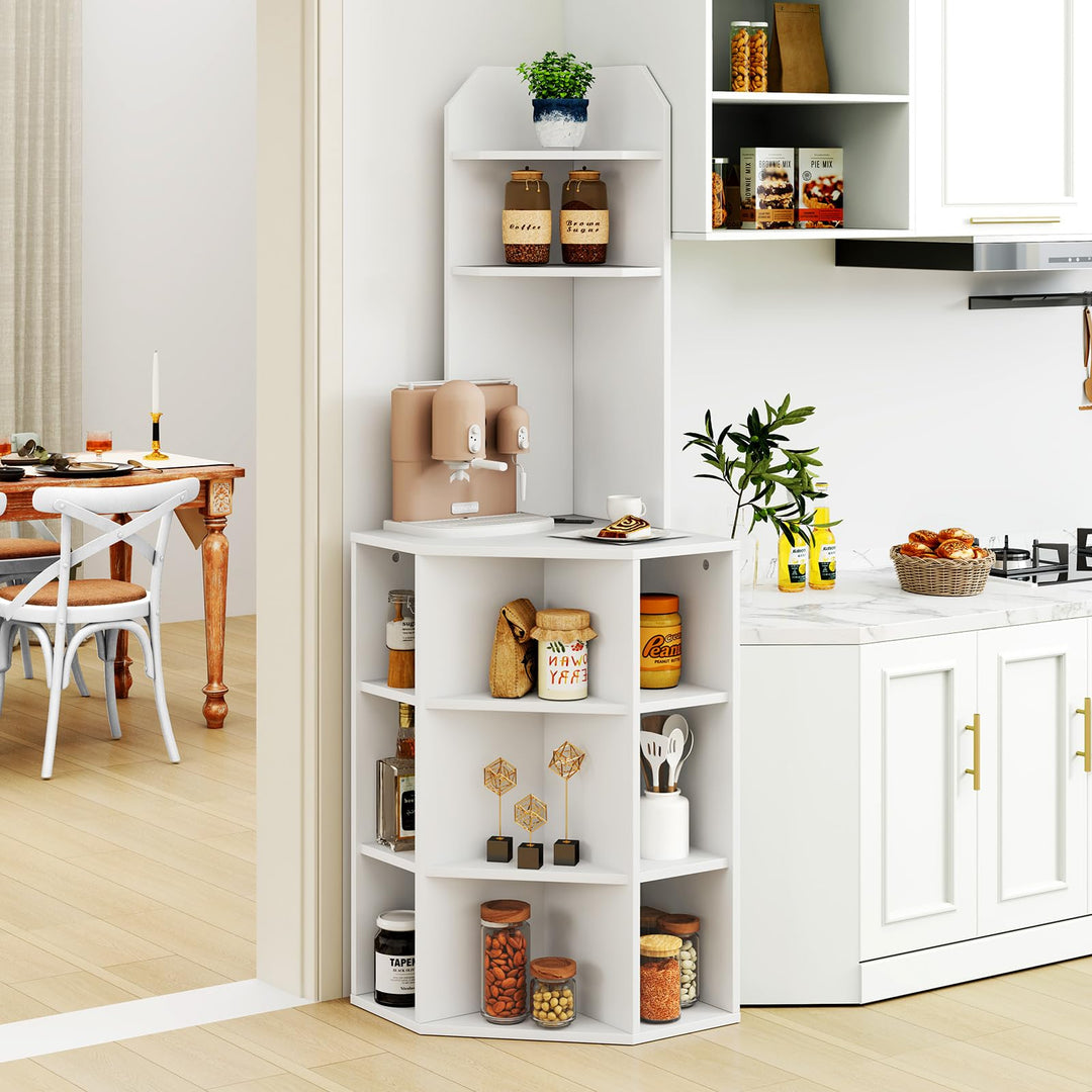 Giantex 6-Tier Corner Shelf with Charging Station, 63" Tall Corner Bookshelf with 2 USB Ports &amp; 2 Outlets