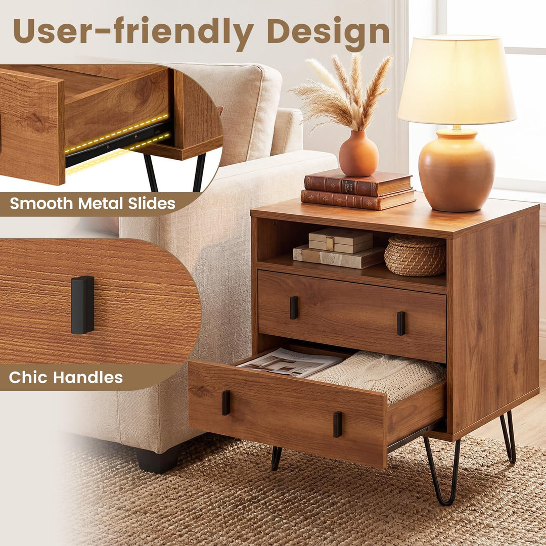 Giantex Night Stand with 2 Drawers for Bedroom Home Office