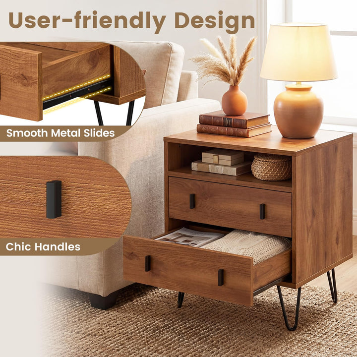 Giantex Night Stand with 2 Drawers for Bedroom Home Office