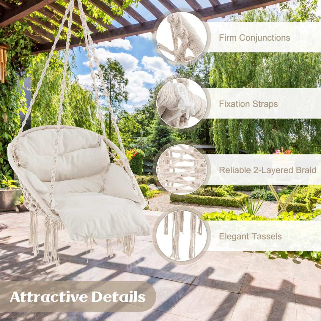 Giantex Hanging Chair Outdoor, Hammock Chair with Thick Cushion &amp; Macrame