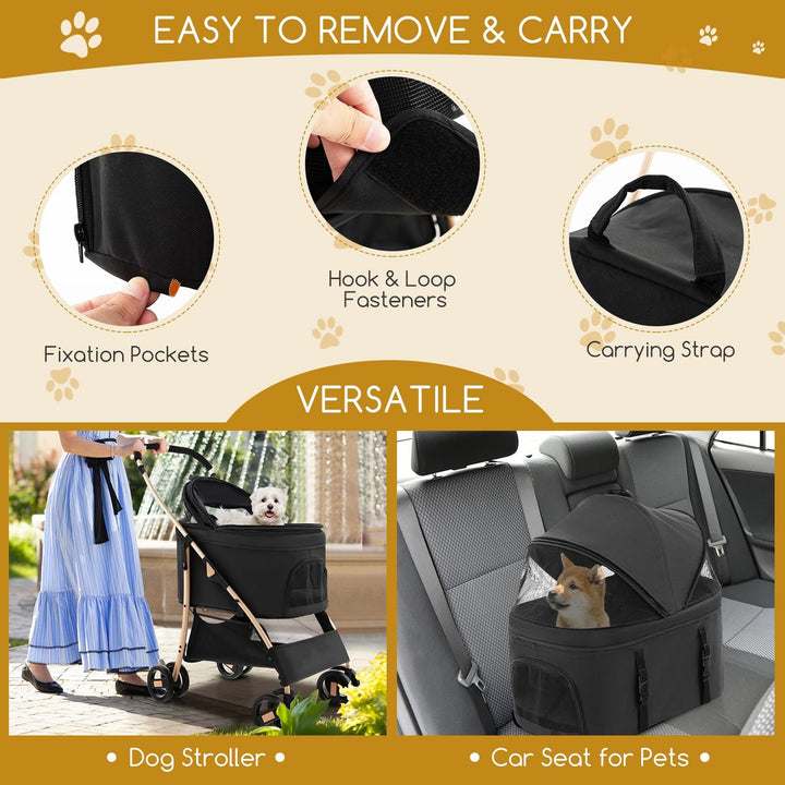 Giantex Pet Stroller 3-in-1, Folding Dog Stroller Detachable Carrier Car Seat (Black &amp; Gold)