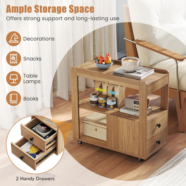 Giantex Rolling Side Table with Storage for Small Spaces Living Room Bedroom