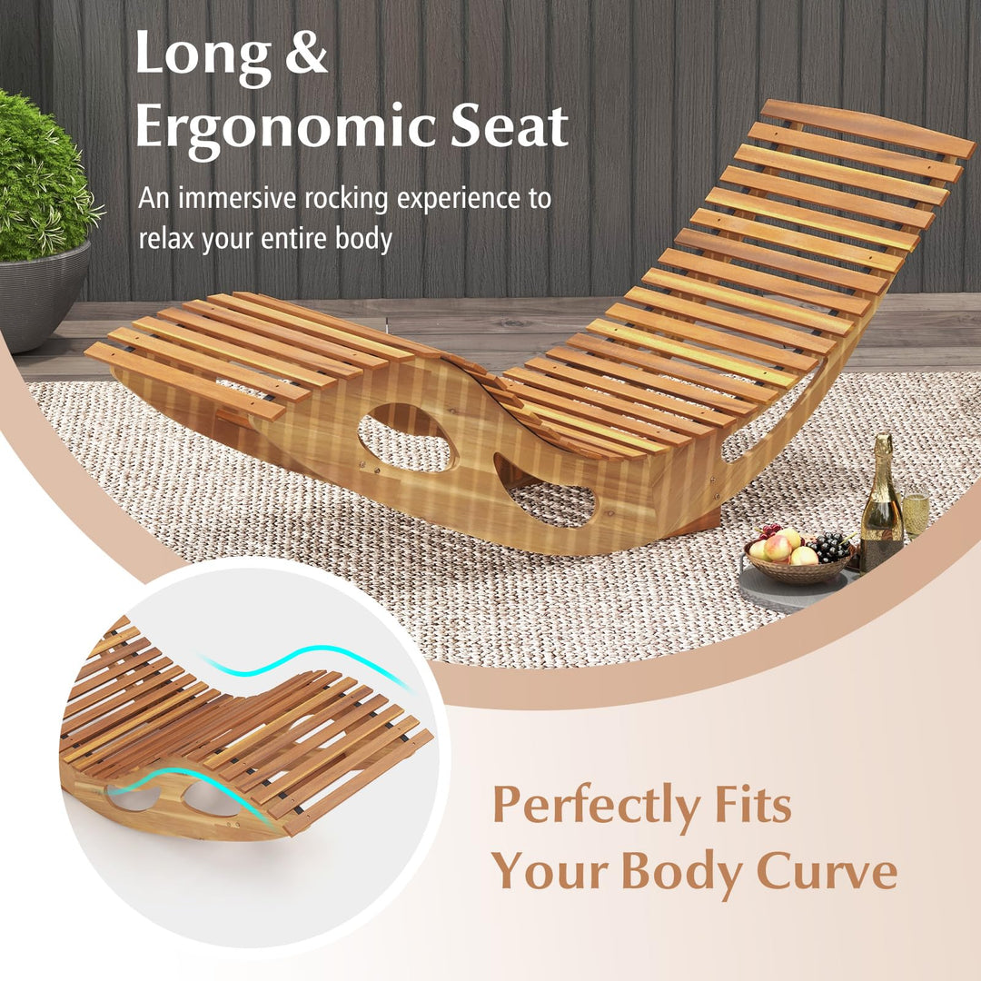 Giantex Acacia Wood Outdoor Rocking Chair, Patio Lounge Chair with Ergonomic Curved &amp; Slatted Seat, High Back
