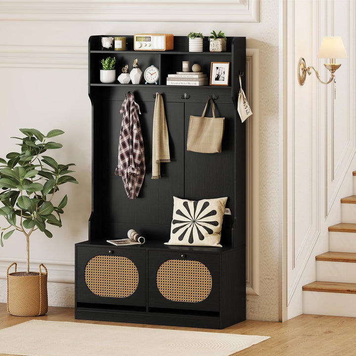 Giantex 4-In-1 Hall Tree Entryway Bench with Coat Rack &amp; Flip Drawers
