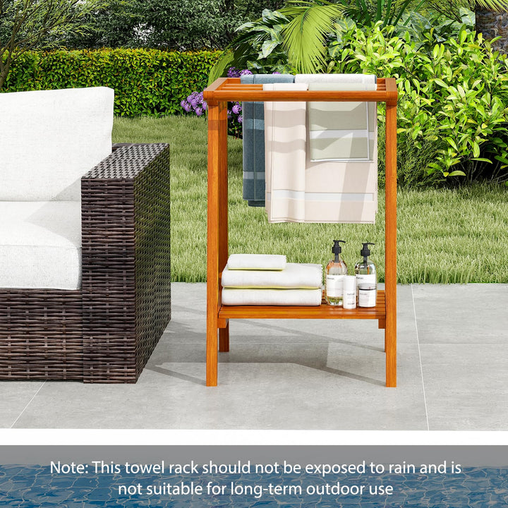 Giantex Teak Towel Rack for Bathroom, 5 Bars Freestanding Towel Racks with Storage Shelf, 19.5" L x 19.5" W x 31.5" H