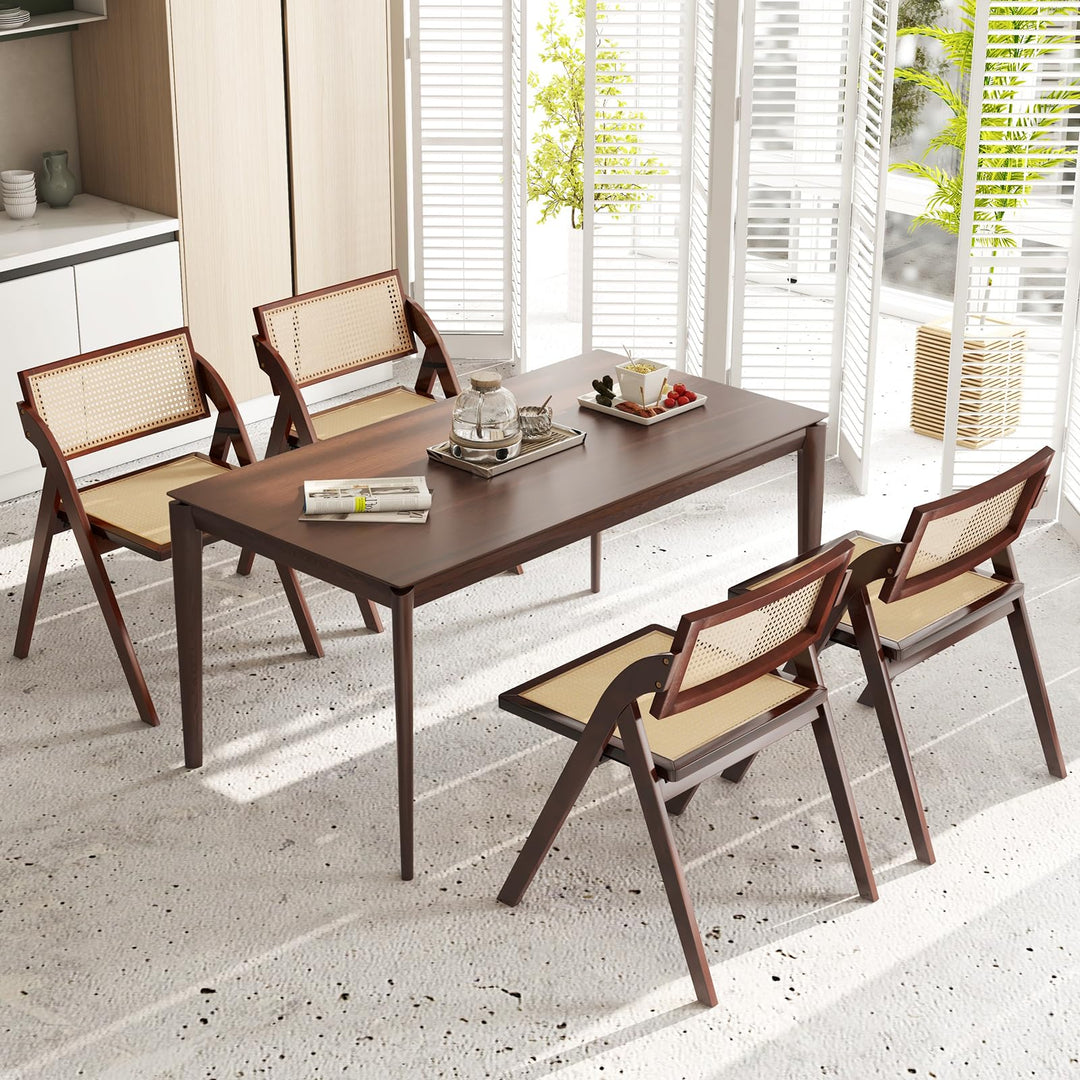 Giantex Folding Dining Chairs Set, Wooden Folding Chair with Rattan Backrest &amp; Seat