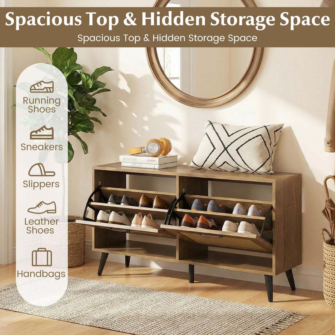 Giantex Rattan Shoe Cabinet with 2 Flip Drawers