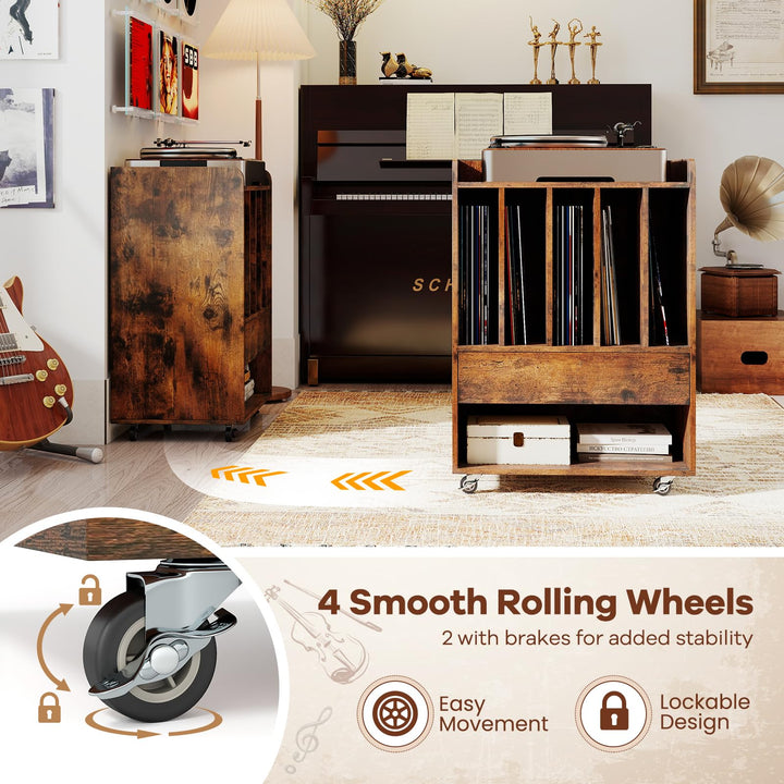 Giantex Record Player Stand Rolling Turntable Stand with Drawer &amp; Lockable Wheels