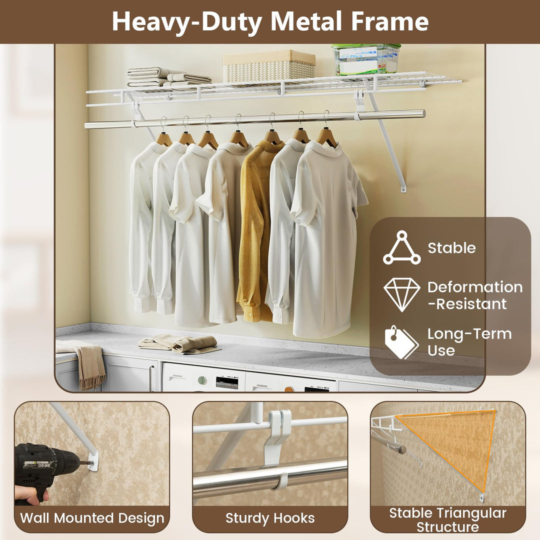 Giantex 4 ft x 12” Metal Wire Storage Shelf &amp; Clothes Rod Organizer