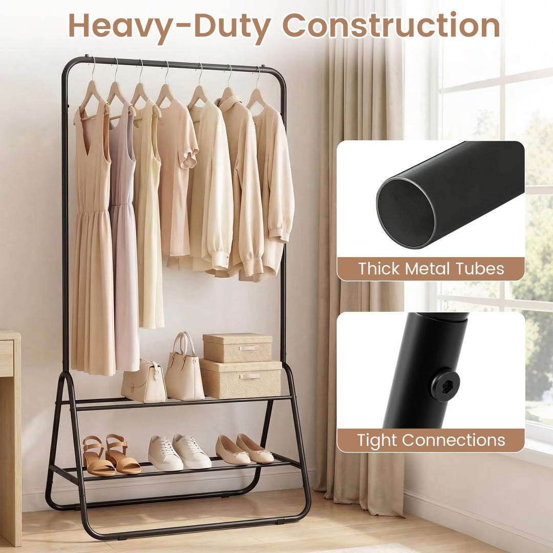 Giantex Heavy Duty Clothes Rack | Metal Garment Rack with Hanging Rod and Storage Shelves