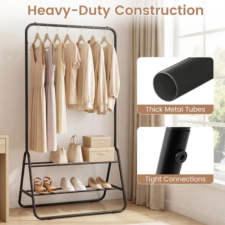 Giantex Heavy Duty Clothes Rack | Metal Garment Rack with Hanging Rod and Storage Shelves