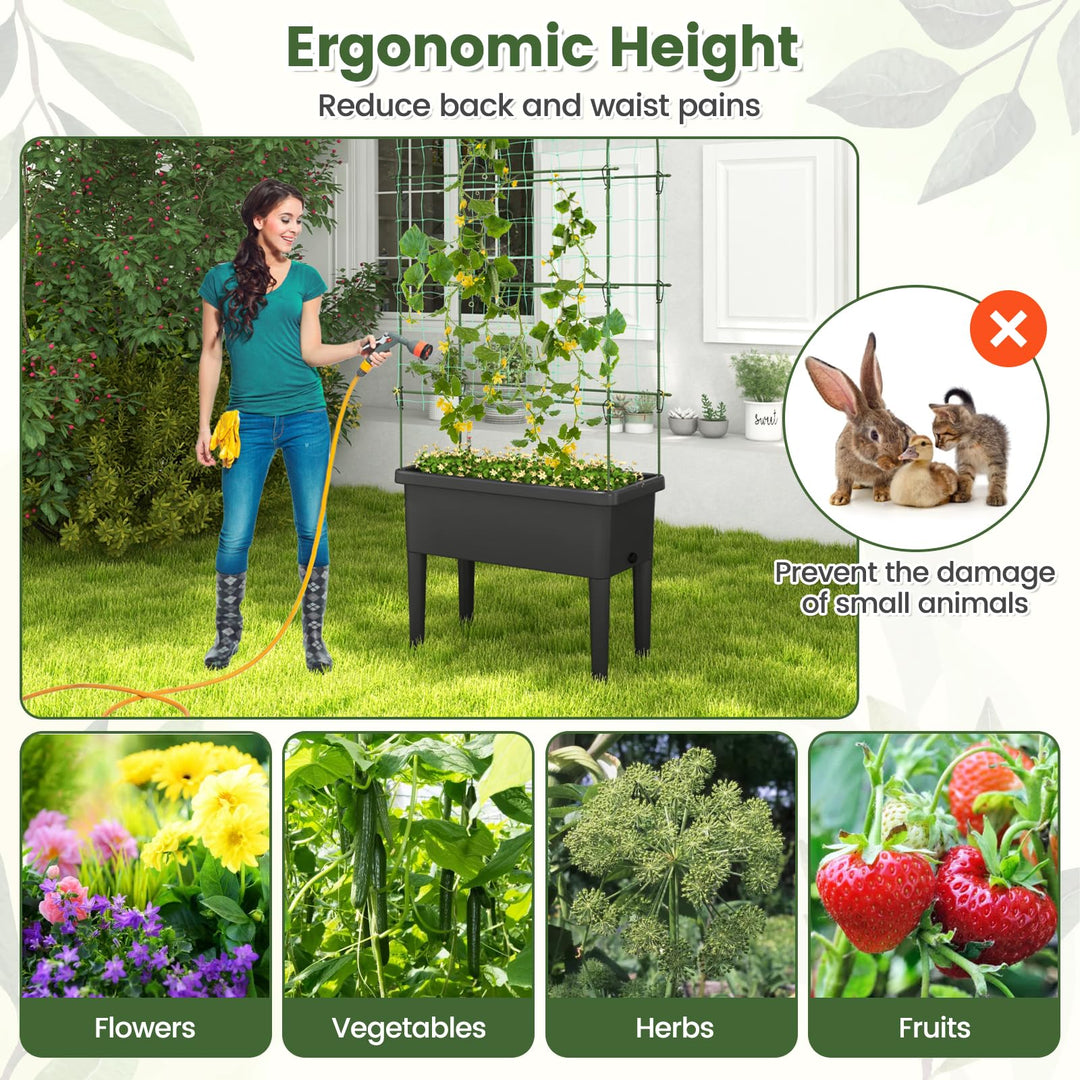 Giantex Raised Garden Bed with Climbing Trellis, Self-Watering Elevated Planter