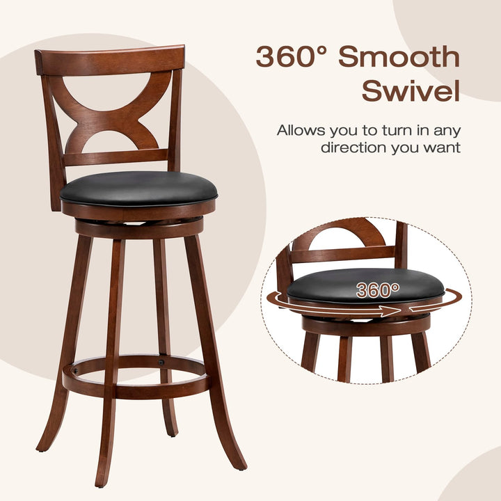 Giantex Bar Stools Set of 2, 30.5" Counter Height Bar Dining Chairs with Back &amp; Footrest, Rubber Wood Frame