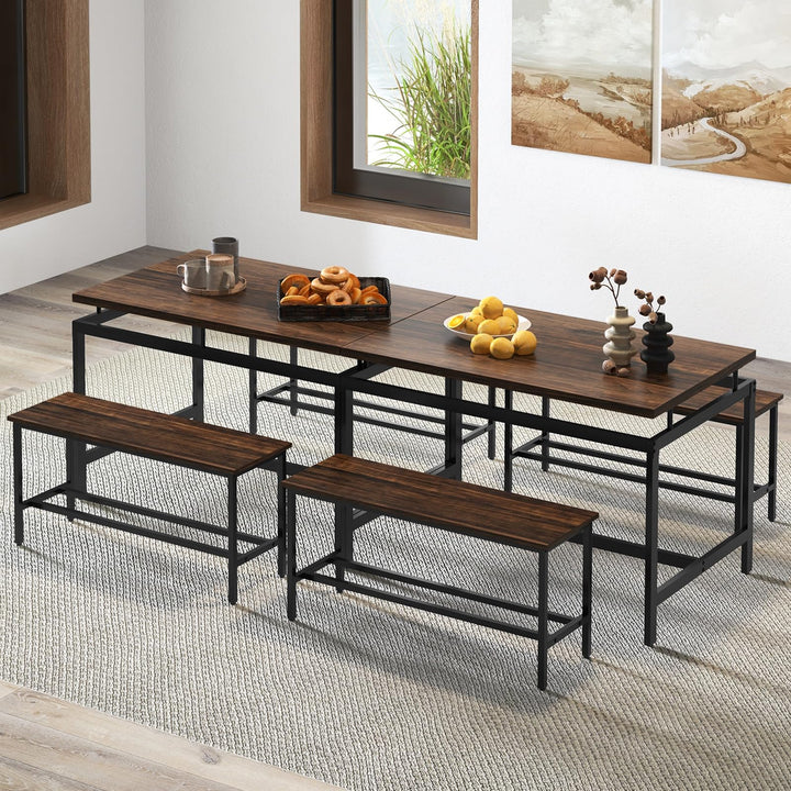 Giantex Kitchen Table Chairs Set of 3 - Dining Table Set for 4 with 2 Benches