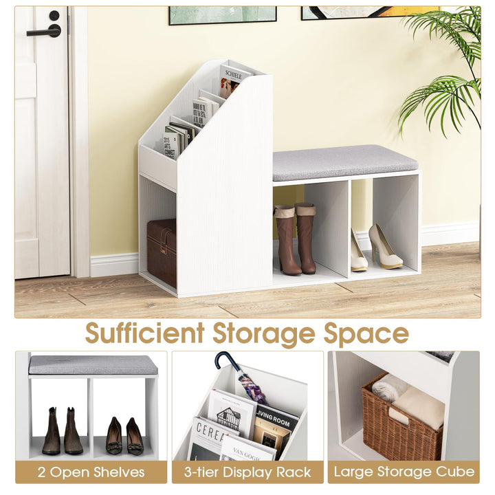 Giantex Shoe Storage Bench, Entryway Bench w/Side Holder &amp; Padded Seat Cushion, 3 Storage Compartments