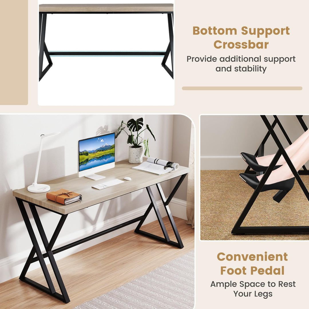 Giantex Large Computer Desk 59" Industrial Home Office Desk with Z-Shaped Metal Leg &amp; Crossbar
