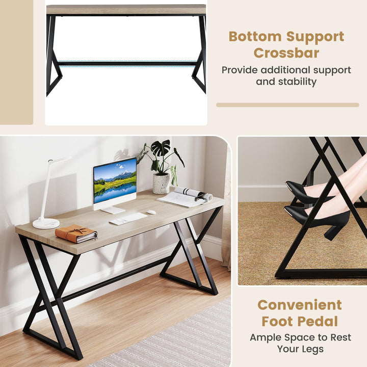 Giantex Large Computer Desk 59" Industrial Home Office Desk with Z-Shaped Metal Leg &amp; Crossbar