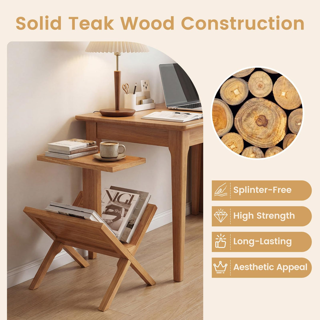 Giantex Side Table Teak Wood Set of 1/2 2-Tier Sofa Couch End Table