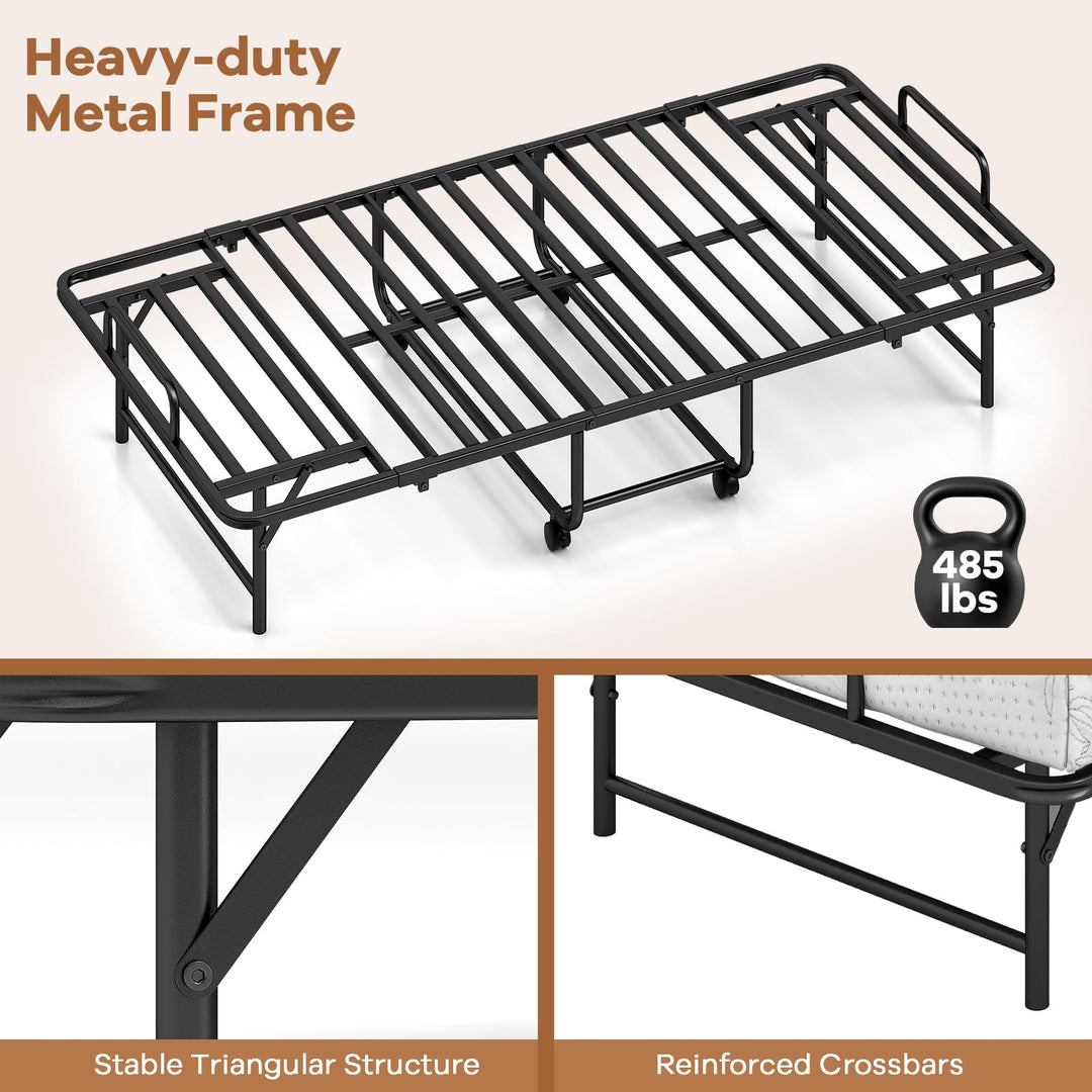 Giantex Twin Folding Bed Frame with 5 Inch Mattress, Portable Rollaway Guest Bed, 75" x 38"