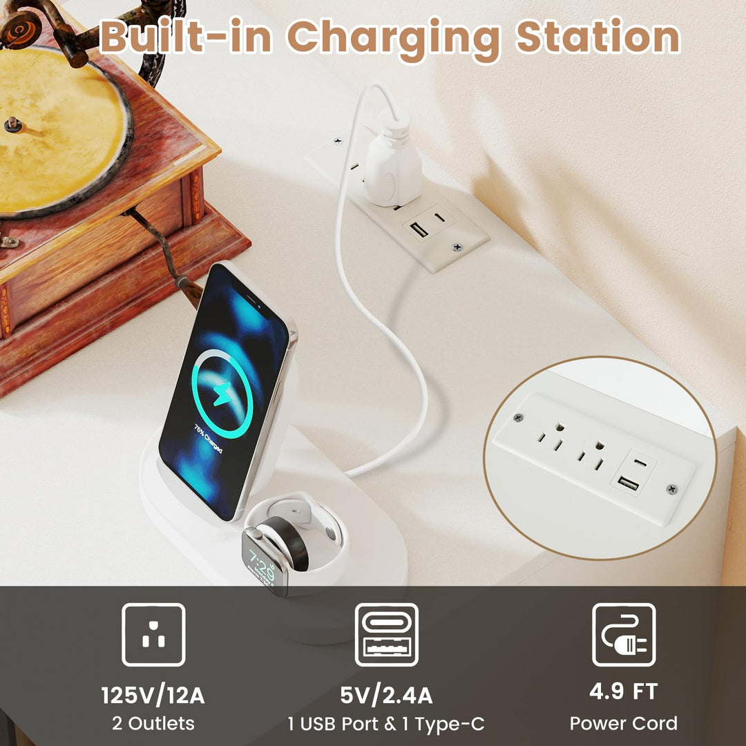 Giantex Record Player Stand with LED Lights &amp; Charging Station