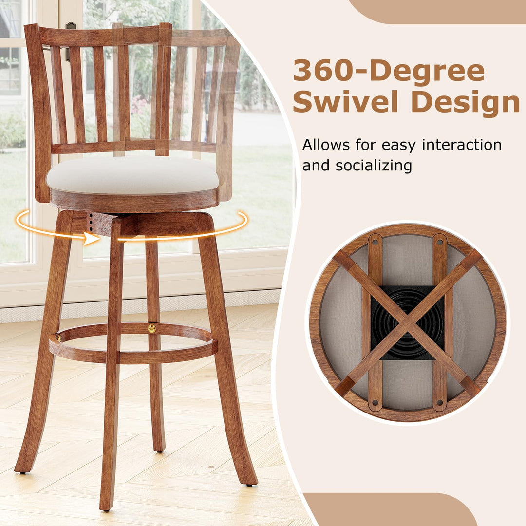 Giantex 30.5" Swivel Bar Stools Set of 2/4 with Rubber Wood Legs &amp; Footrest &amp; Upholstered Seat