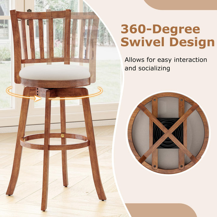 Giantex 30.5" Swivel Bar Stools Set of 2/4 with Rubber Wood Legs &amp; Footrest &amp; Upholstered Seat
