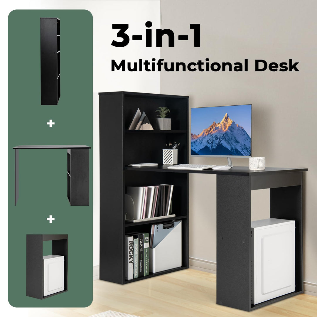 Giantex 48 Inch Computer Desk with Bookshelf, 3-in-1 Home Office Desk with 4-Tier Bookcase &amp; CPU Stand