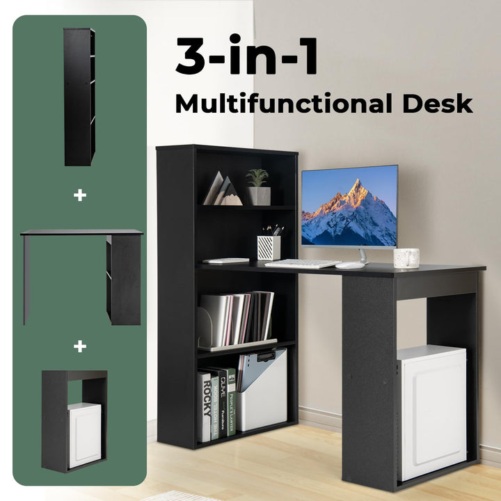 Giantex 48 Inch Computer Desk with Bookshelf, 3-in-1 Home Office Desk with 4-Tier Bookcase &amp; CPU Stand