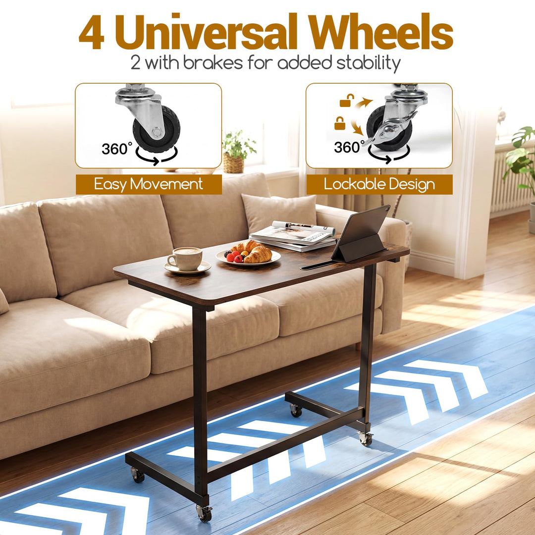 Giantex Mobile C-Shape Side Table - Rolling Bedside Table w/Tablet Slot
