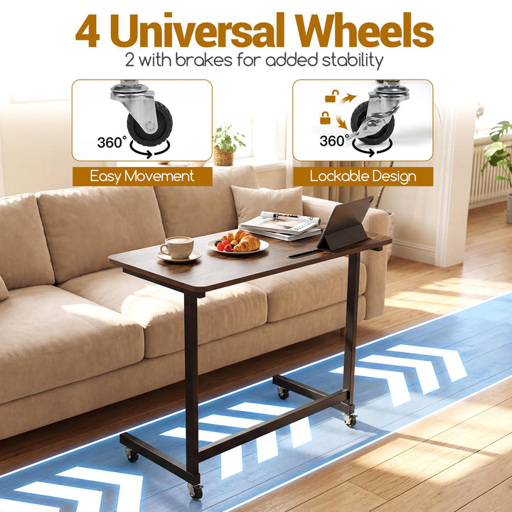 Giantex Mobile C-Shape Side Table - Rolling Bedside Table w/Tablet Slot