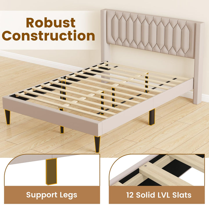 Giantex Queen Size Dutch Velvet/Linen Fabric Upholstered Platform Bed with Wingback Headboard and Wooden Slat Support