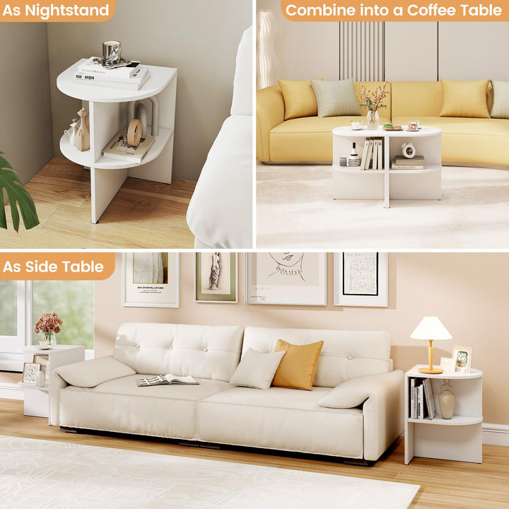 Giantex Half Round End Table with Open Shelves for Small Space