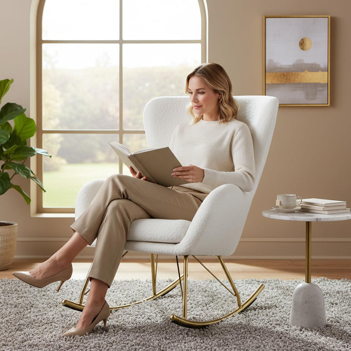 Giantex Rocking Chair Nursery Upholstered Glider Rocker w/Curved Backrest &amp; Armrests