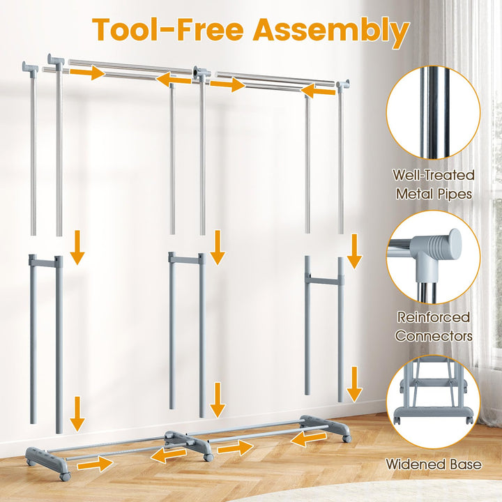 Giantex Portable Garment Clothin Rack with Adjustable Height &amp; Width for Laundry