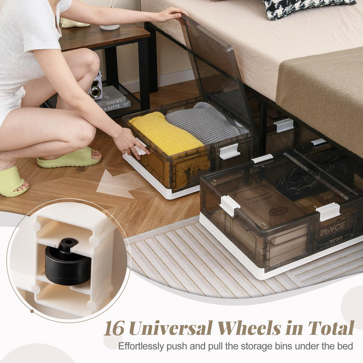 Giantex 26.5Gal Under Bed Storage Containers, 2/4 Pack Stackable Rolling Plastic Storage Boxes with Wheels &amp; Lids