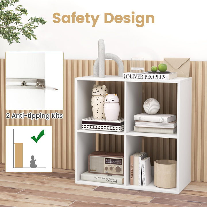 Giantex 4-Cube Bookcase, White Cubby Bookshelf w/Back Guardrail &amp; Anti-Tipping Kits