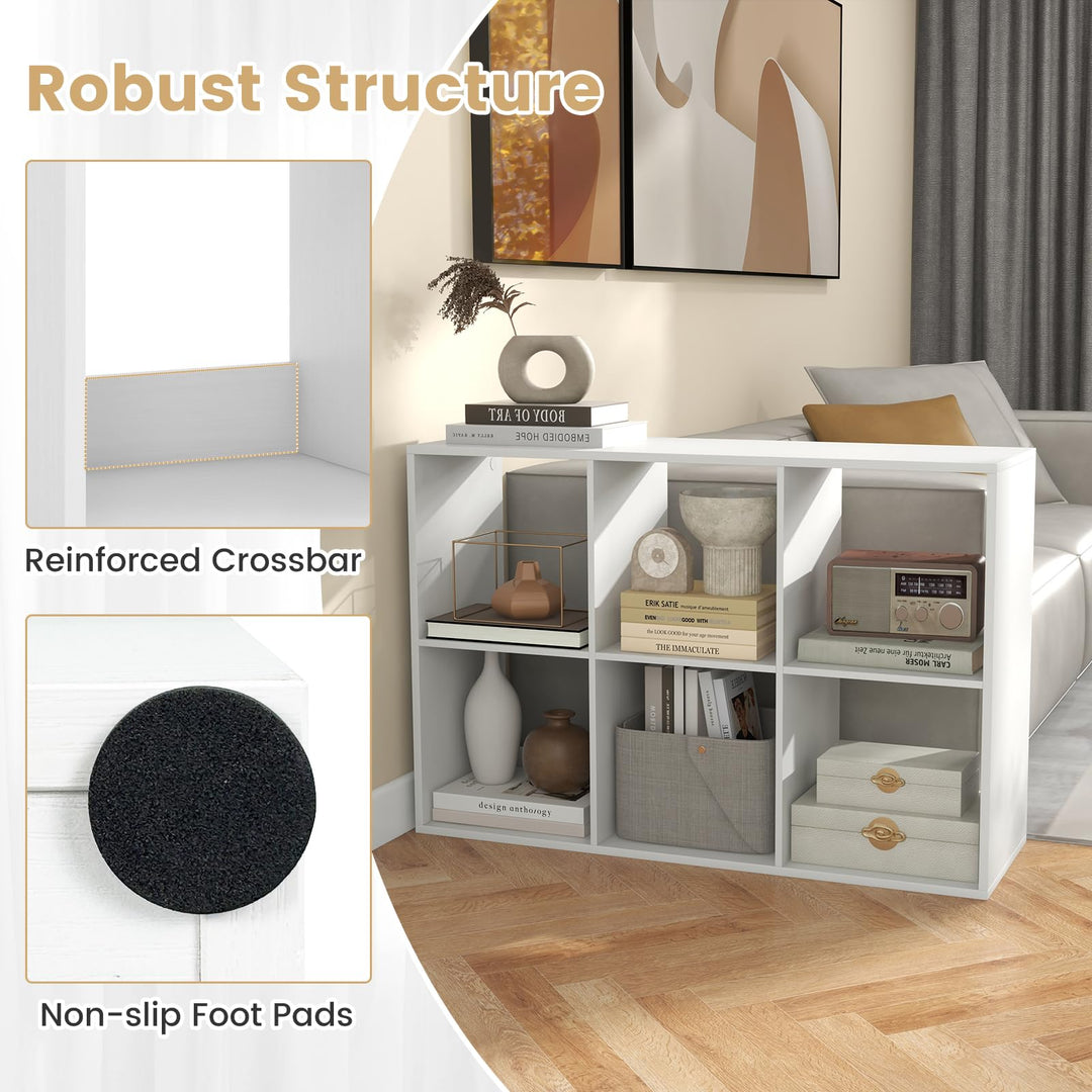 Giantex 6-Cube Bookcase, White Cubby Bookshelf w/Back Guardrail &amp; Anti-Tipping Kits