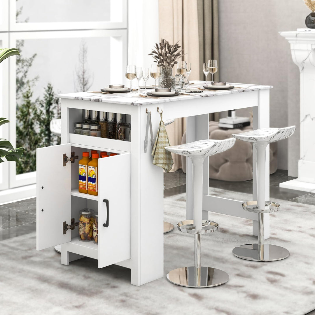 Giantex Bar Table, 47” Counter Height Dining Table with 7 Hanging Hooks, Compartment, Cabinet &amp; Adjustable Shelf