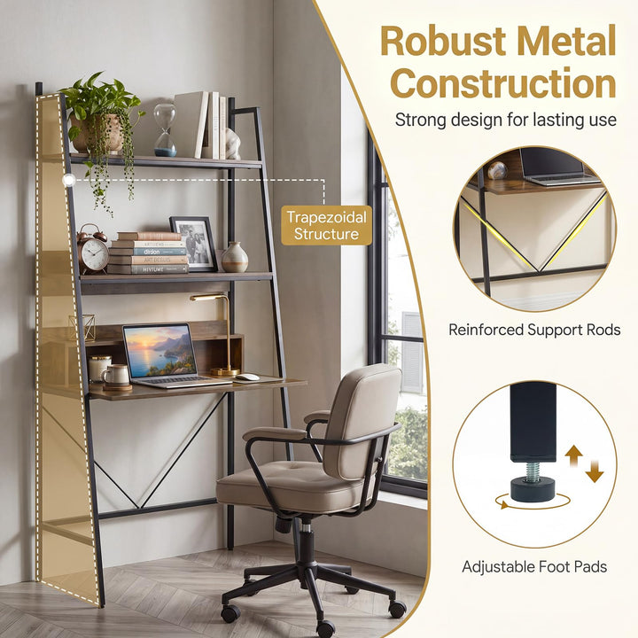 Giantex 3-Tier Ladder Computer Desk | Bookcase Stand Shelf with Storage Shelves and Metal Frame