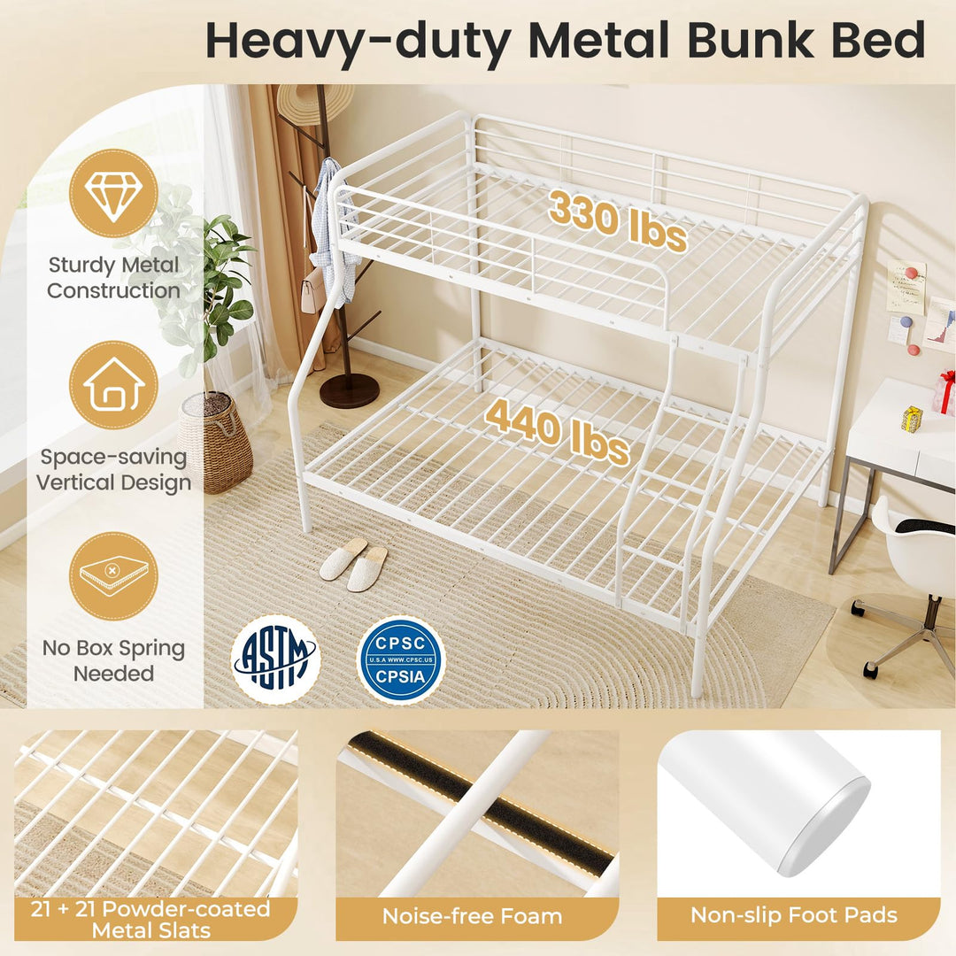 Giantex Metal Bunk Beds Twin Over Full Size, Heavy Duty Bunk Bed for Teens Adults with Ladder &amp; Guardrails