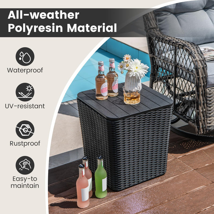 Giantex Small Outdoor Side Table - 11.5 Gallon Deck Box with Removable Lid &amp; Wicker-woven
