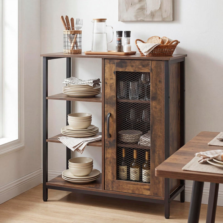 Giantex Industrial Side Cabinet with Metal Mesh Door and 3 Open Shelves